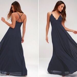 LULU's Prom Wedding Bridesmaid Crochet Lace Floral Flowy Romantic Maxi